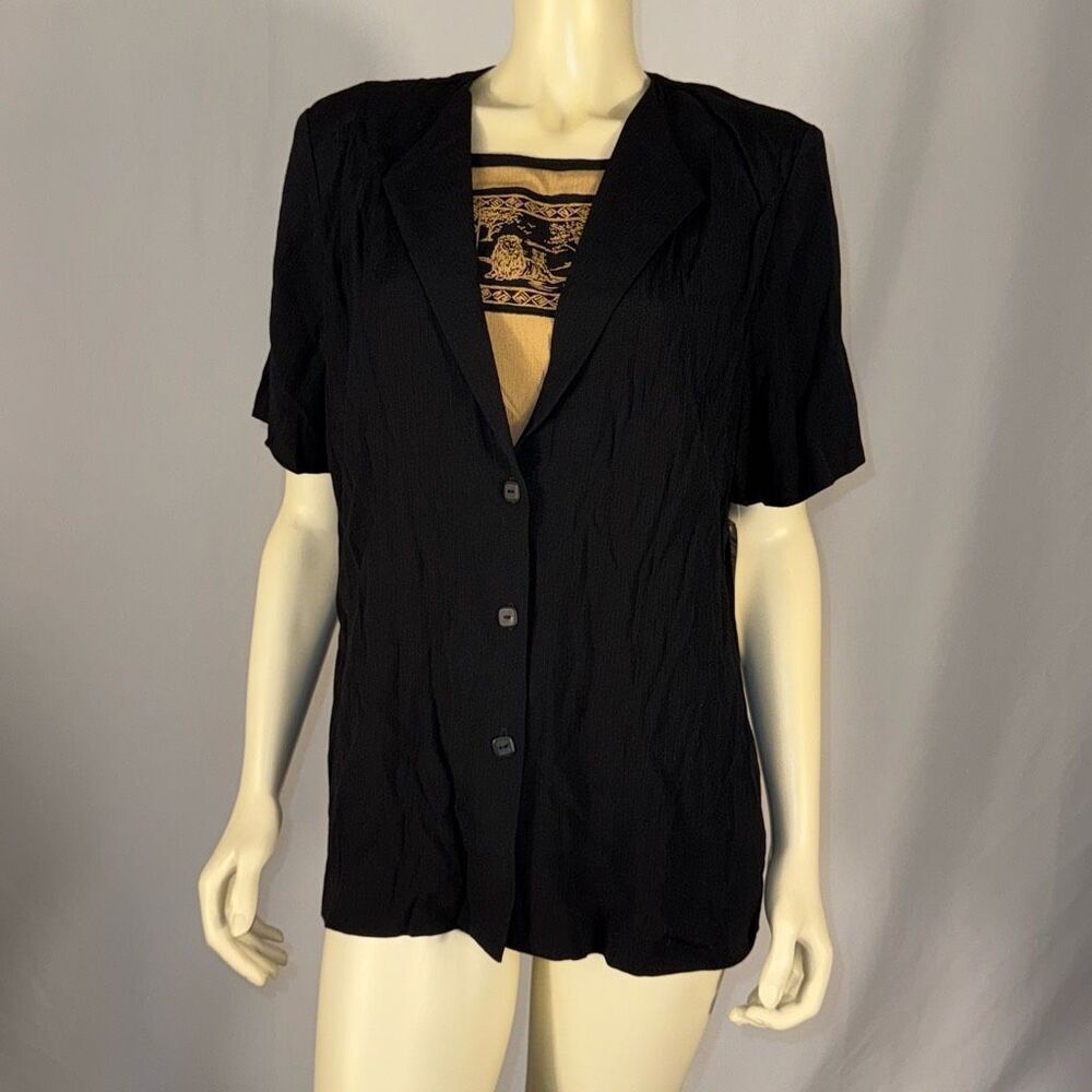 NWT Vintage Layered Animal Print Crinkle Short Sleeve Button Down Top Size 14